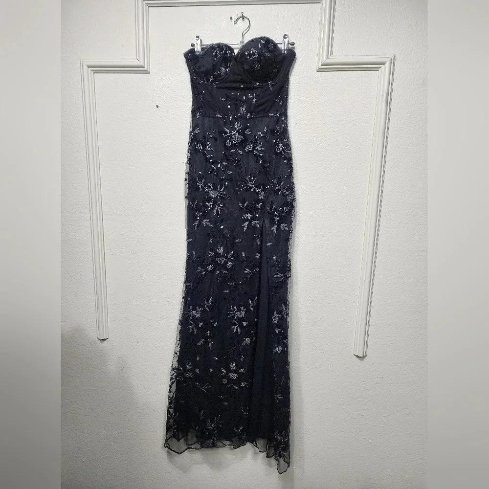 Lulus Confident Sensation Black Sequin Strapless Bustier Maxi Dress XS Wedding - Picture 6 of 11